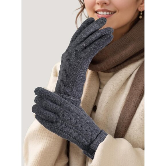 Women Gray Folding Cuffs Touchscreen Soft Skin-Friendly Jacquard Knit Warm Glove - Picture 6 of 6